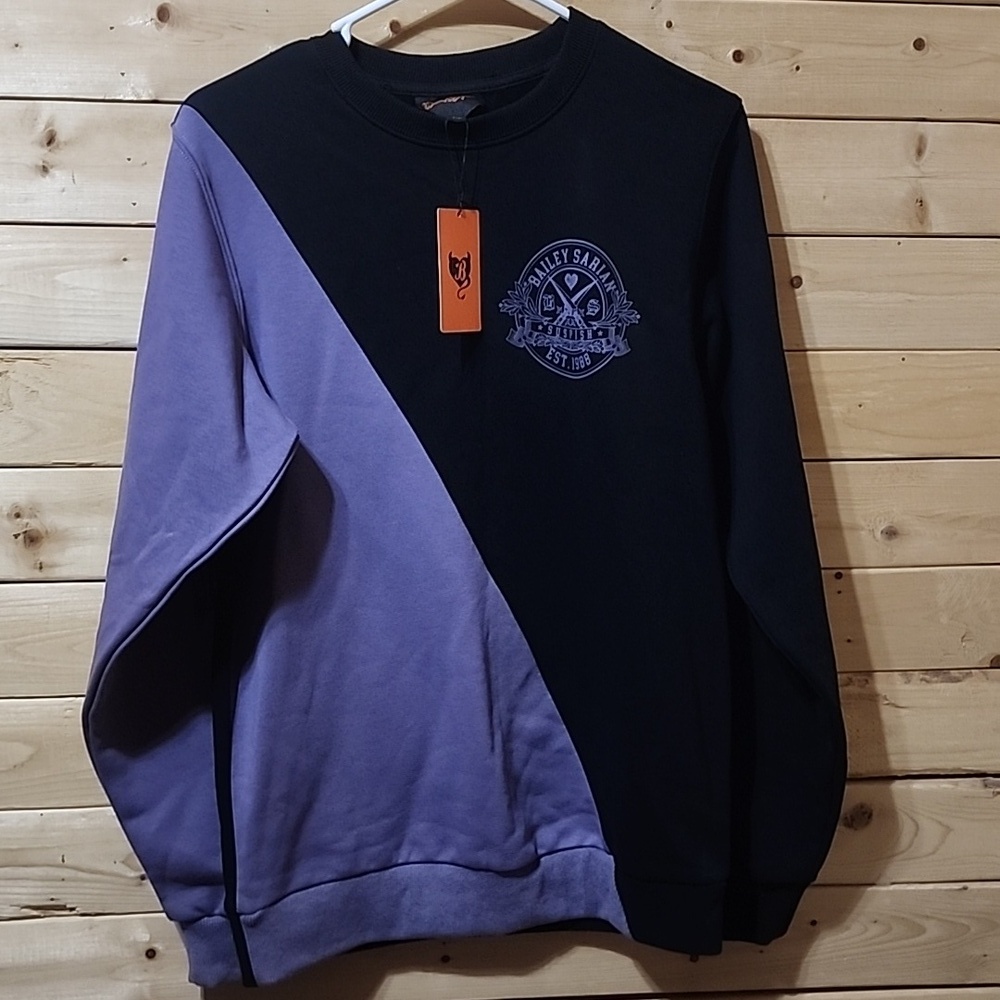 Bailey Sarian Suspish Sweater Merchsize Xs NWT Purple/Black